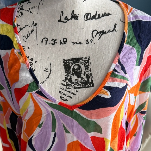 Beach, cover-up Vibrant Multicolor Leaf Pattern Dress - Picture 2 of 10